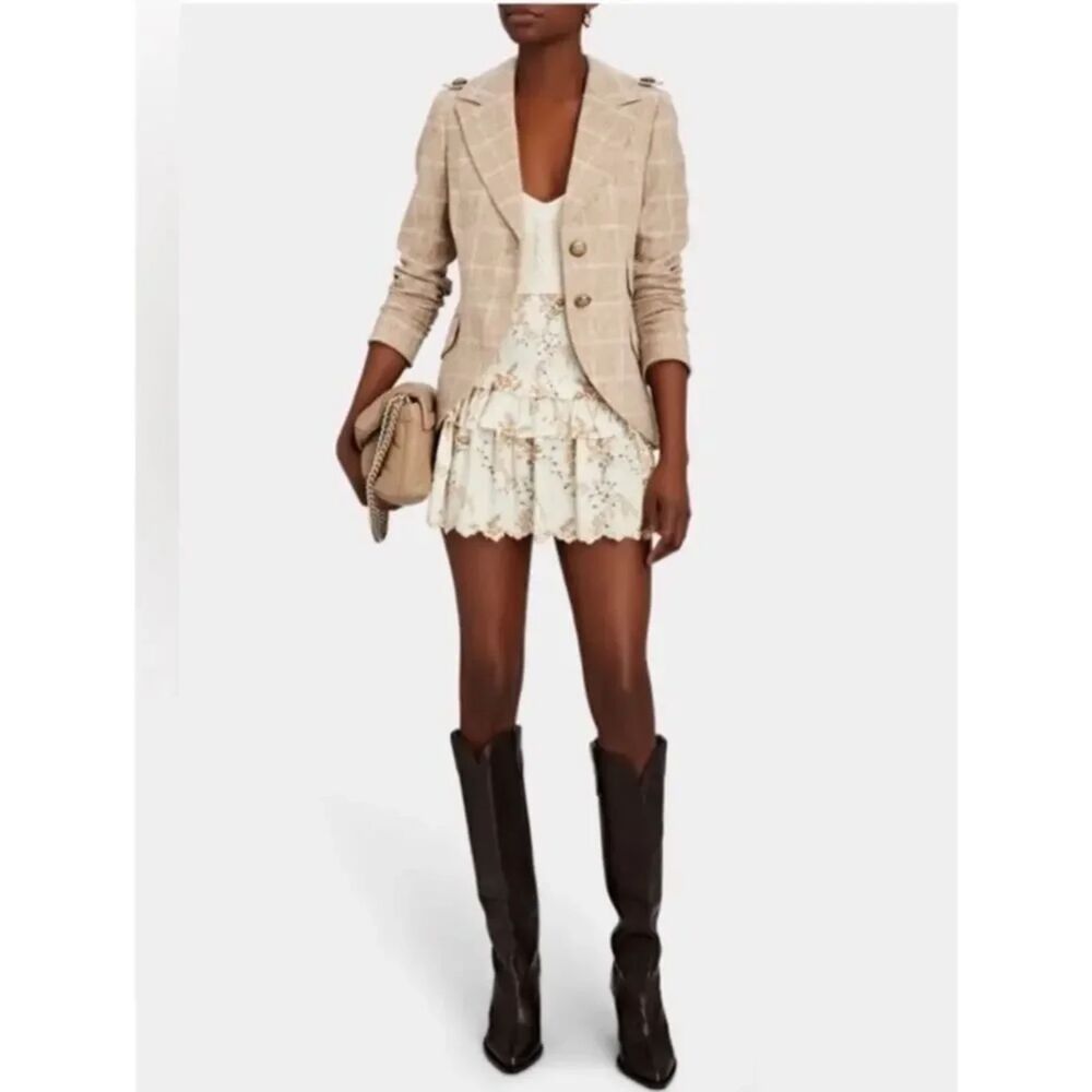 Smythe Virgin Wool Tan & Pink Plaid Print Blazer Women's Size 8 - Picture 2 of 10
